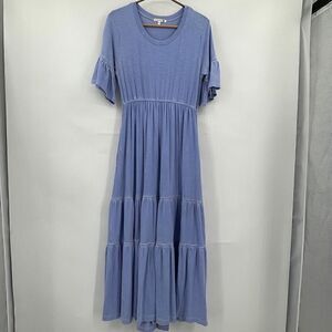 Sundry Blue Tiered Stretch Ruffled Sleeves Maxi Dress Size 1